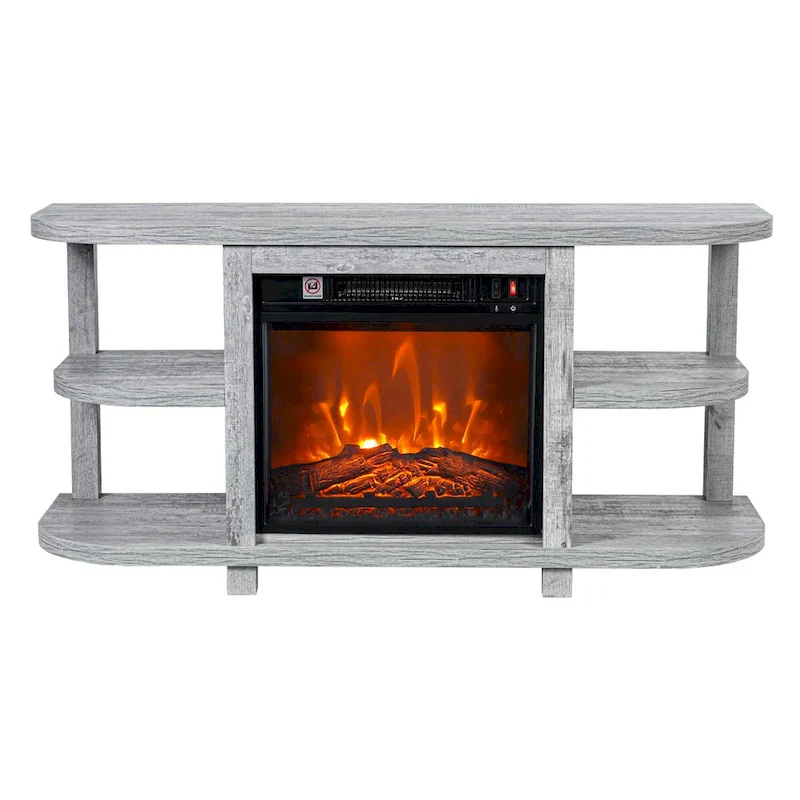 Grey TV Stand with Electric Fireplace, 48