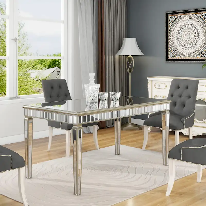 Cream & Gold Mirrored Rectangular Dining Table – Seats up to 8