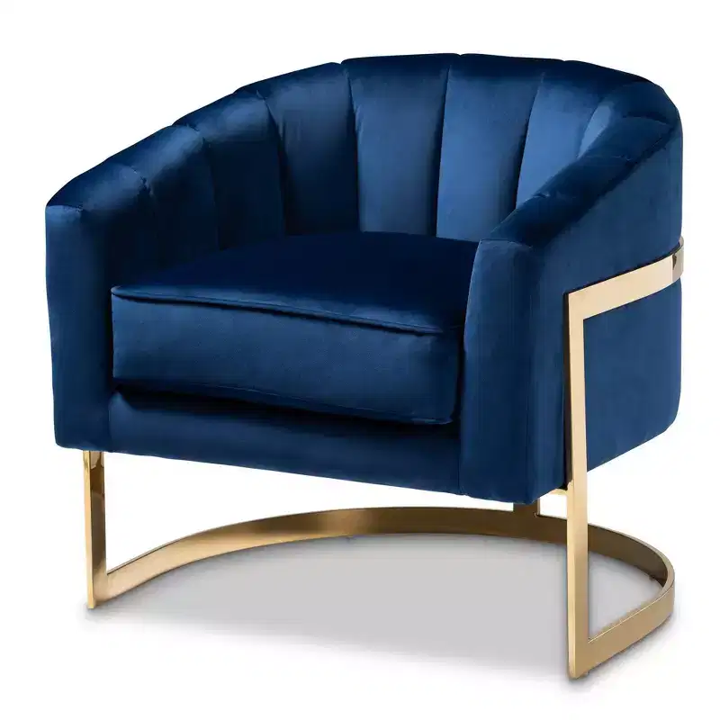Tomasso Velvet Lounge Chair Blue - Baxton Studio: Polyester Upholstery, No Assembly, Modern Armchair