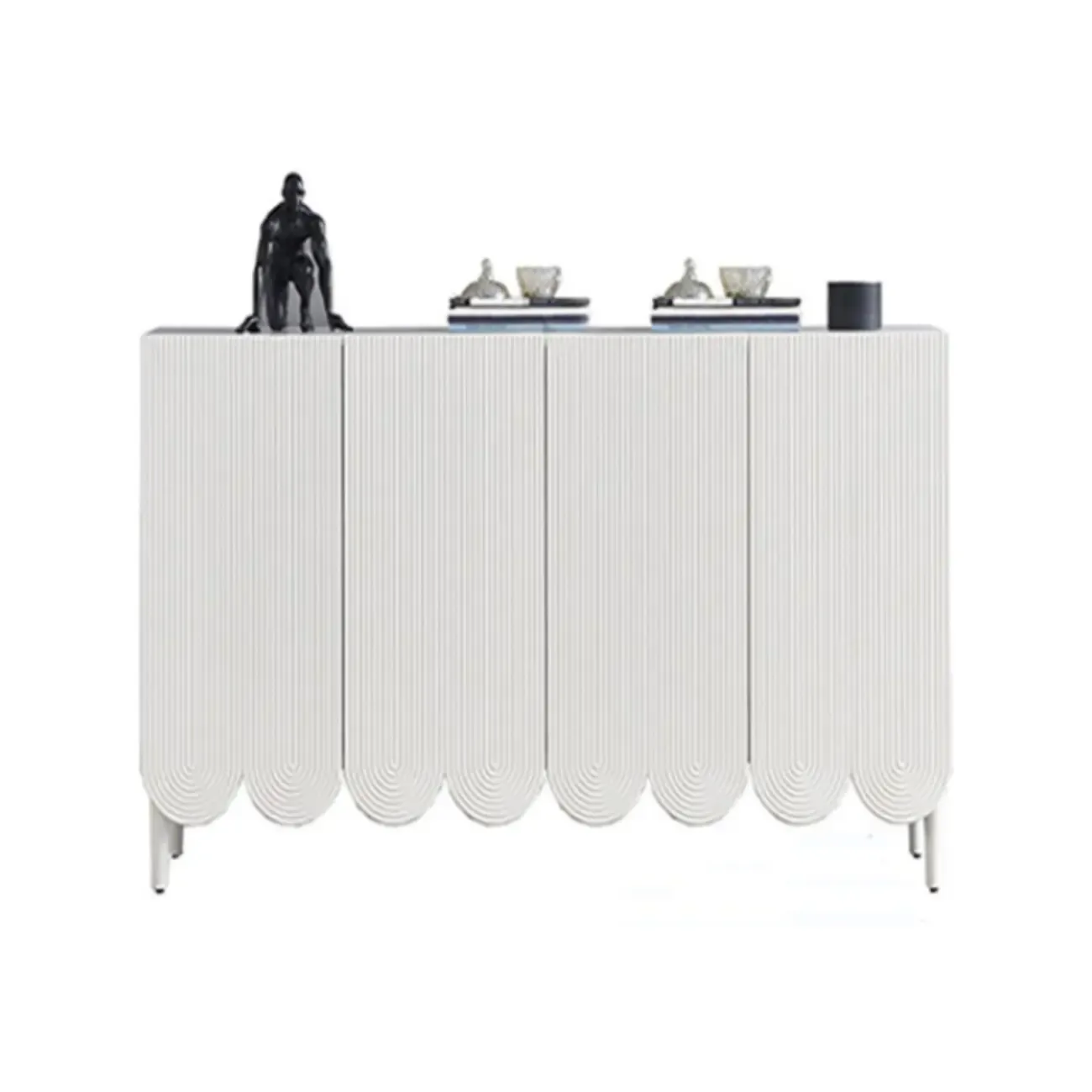 Modern White Wood Scalloped Adjustable Shelves Cabinet