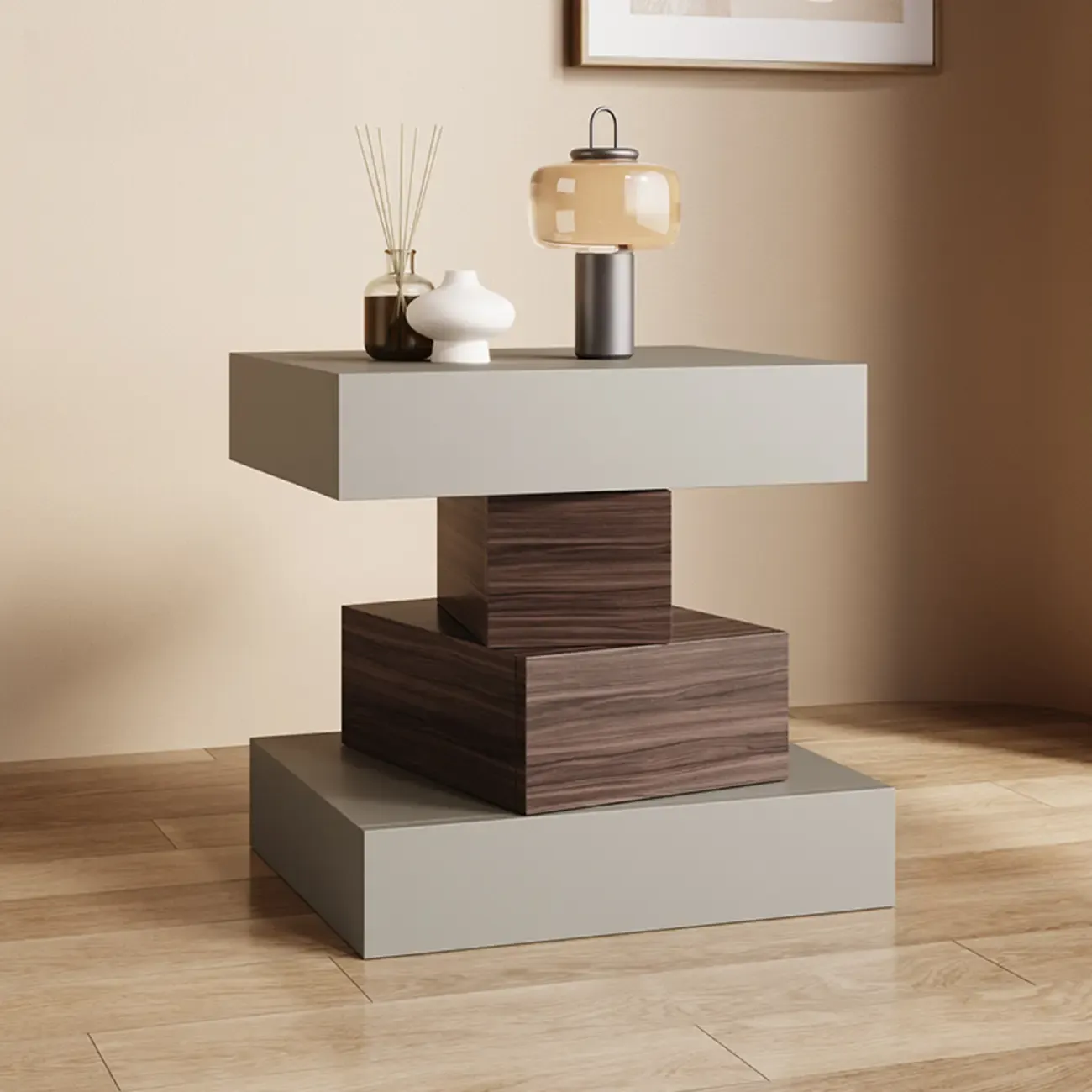 Narrow 4 Drawers Leather Top Walnut Nightstand