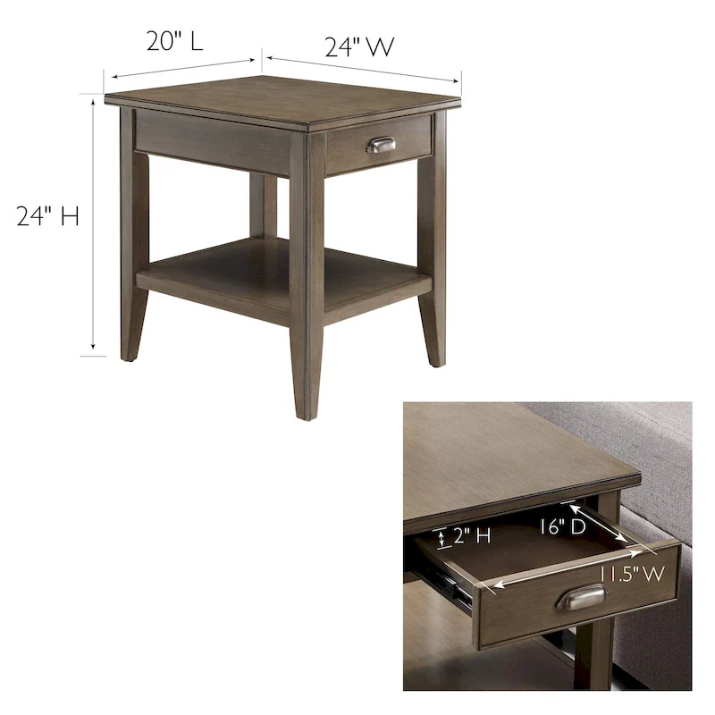 Laurent 20 in. Solid Wood End Table with Shelf and Drawer