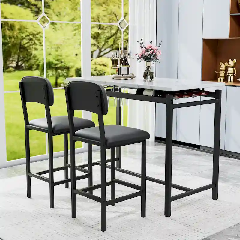 Modern Style 3-Piece Dining Set with Rectangular Table and 2 Upholstered Dining Chairs