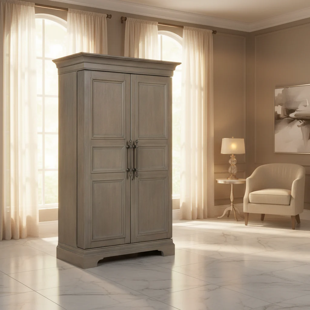 Brown Grey Distressed Wood Wine & Bar Cabinet