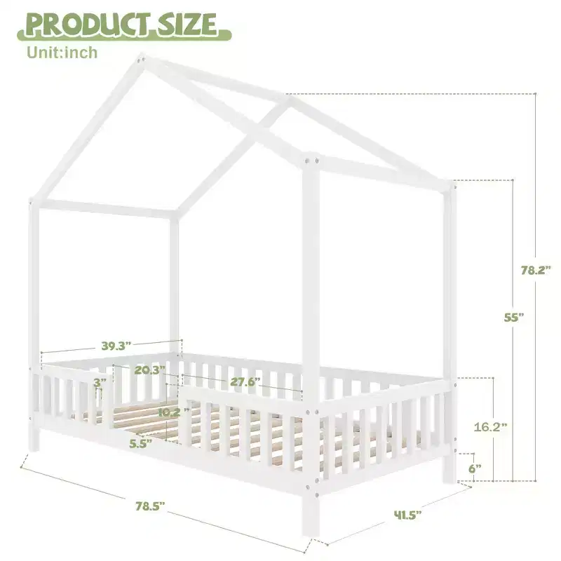 Luxystar Twin Size Low House Shape Montessori Bed Frame With Curtains