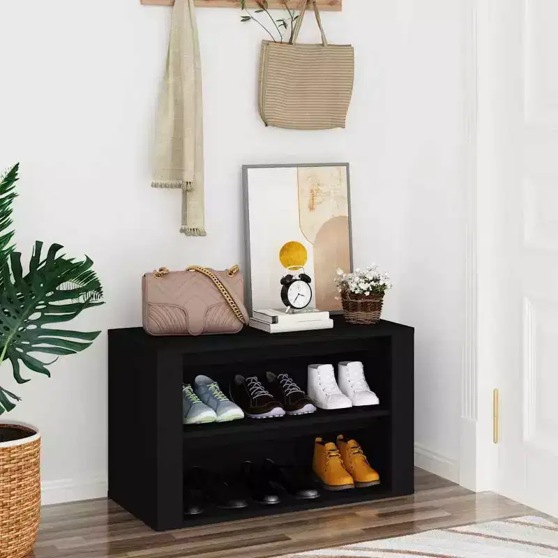 vidaXL Shoe Rack Black Engineered Wood 29.5x13.8x17.7 in Shoe Rack