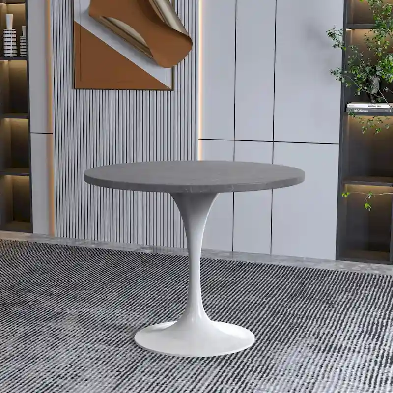 Verve Dining Table with a 36 Round Tabletop in White Steel Pedestal
