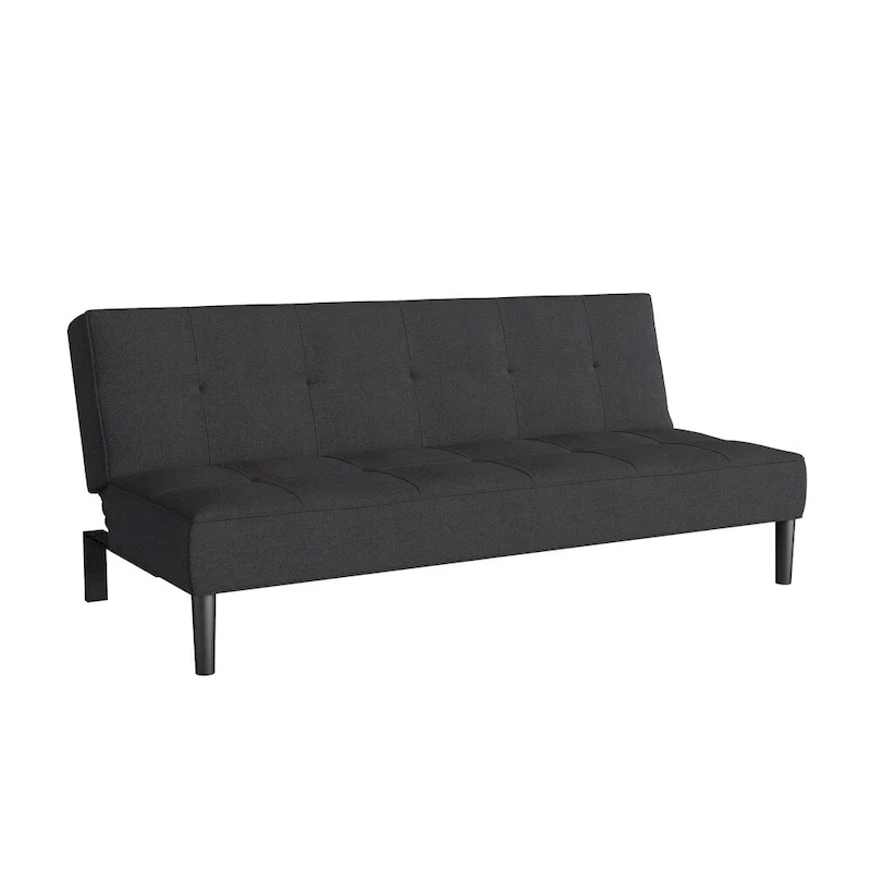 Dark Grey / Cinnamon Beige Fabric Convertible Futon Sofa Bed with Tufted Cushions – 2-Seater