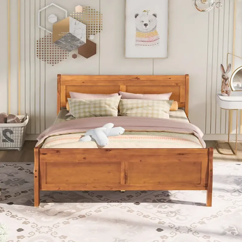 Espresso/Oak Queen Wood Platform Bed with Headboard