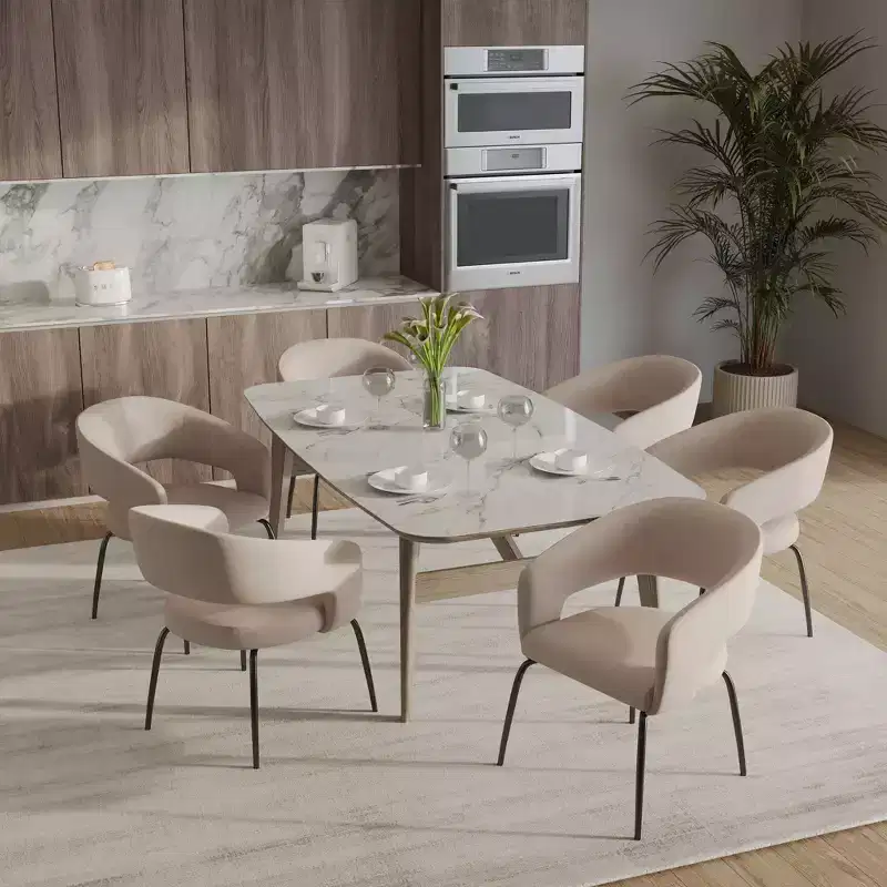 LeisureMod Dining Chair Upholstered in Velvet/Leather with Open Curved Backrest and Powder-Coated Iron Legs Gavin Collection Set of 2