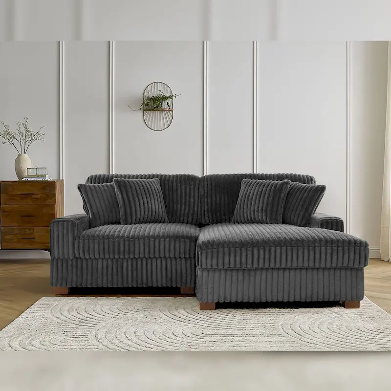 Upholstered Chenille Velvet L Shaped Couch Modular Sofa With Chaise Lounge