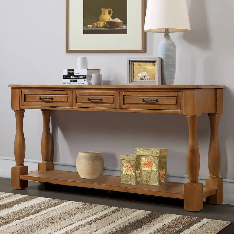 Solid Wood Console Table - Antique White/Blue/Navy/Espresso/Brown, Mid-Century Style, Multi-User