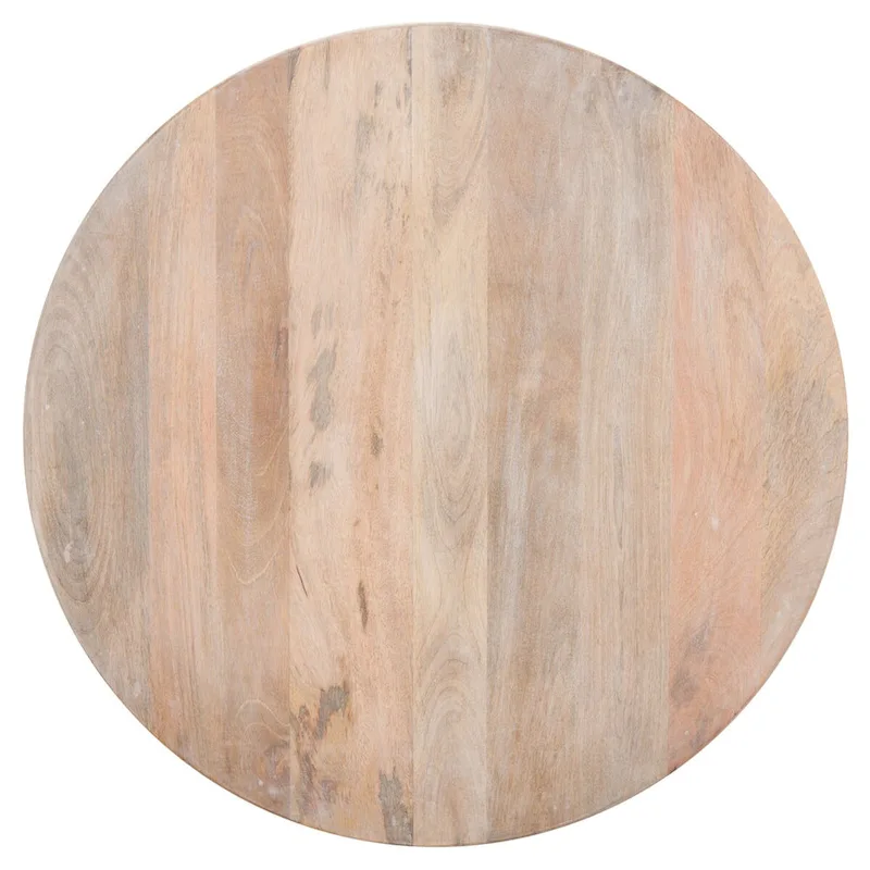 Round Mango Wood Coffee Table with Lattice Base