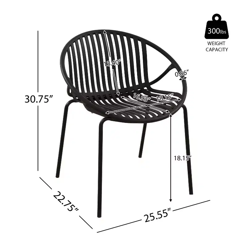 Patio Dining Chairs Stackable Chairs with Breathable Design Modern Simple Art Style (Set of 2),Metal Legs+Plastic backrest,Black