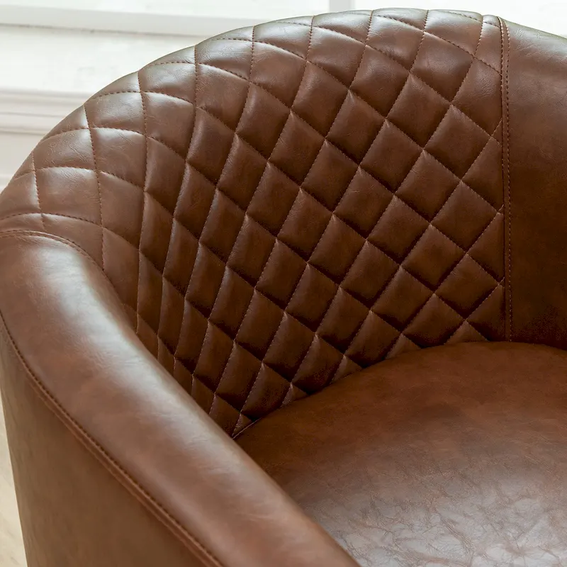 KINWELL PU Leather Tufted Barrel Chair Club Armchair with Nailheads