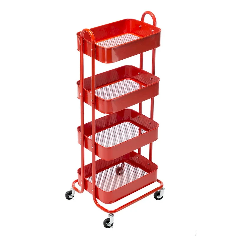 4-Tier Metal Rolling Cart with Wheels – White/Pink/Black/Red/Beige/Blue/Grey, 1-User
