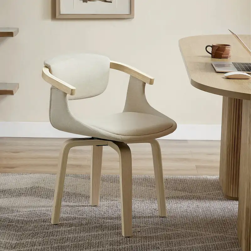 Art Leon Swivel Upholstered and Wood Accent Chair