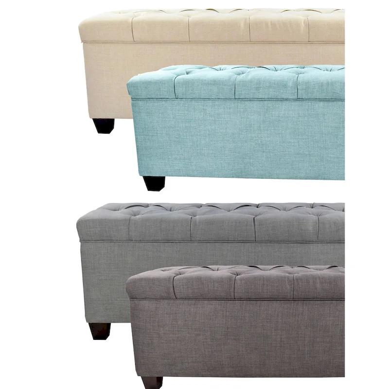 Grey / Beige / Red-Grey / Lt Blue Diamond-Tufted Storage Bench, 1-Seat
