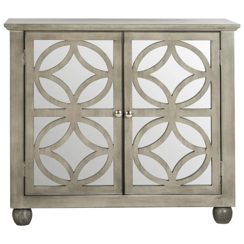 Grey / Silver Leaf 2-Door Storage Chest – Rustic Mirrored Style