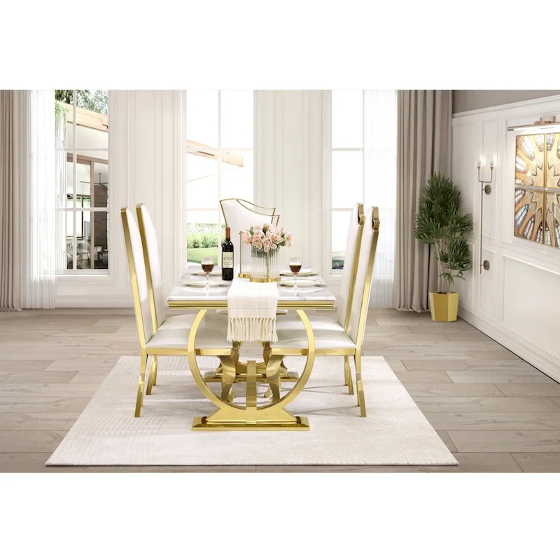 Dining Table with Circular Pedestal Base - Marble Texture Top, Seats 4-8 (Black/Grey/White)
