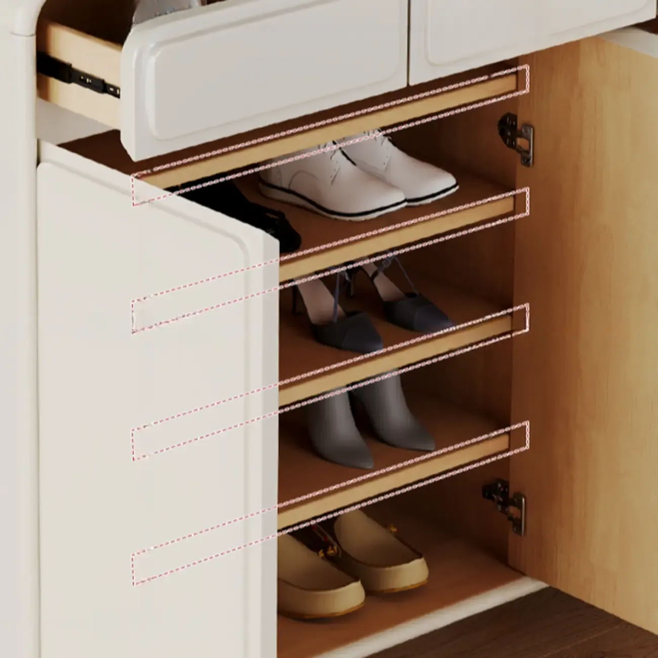 Entryway Solid Wood Shoe Cabinet in White