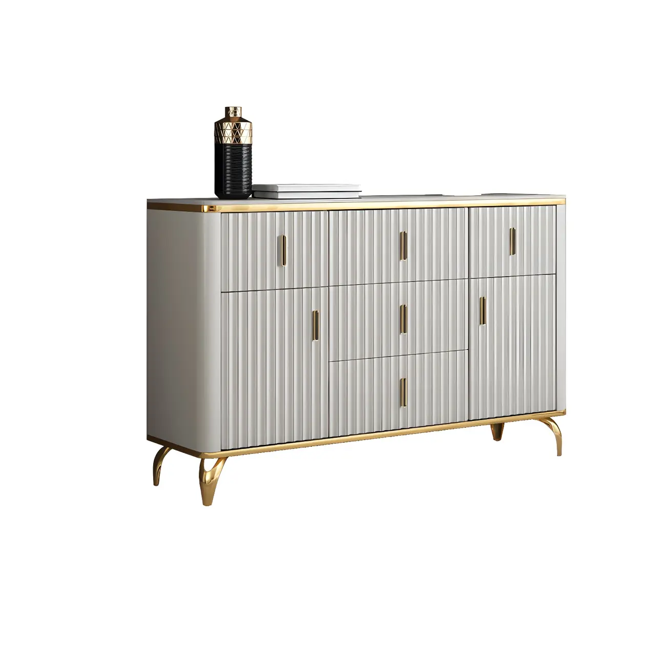 Elegant Gray Wooden Dressers & Chests with Gold Handles