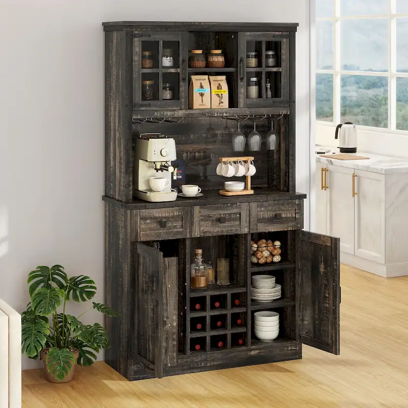 72 Pantry Buffet with Hutch Freestanding Kitchen Storage Cabinet