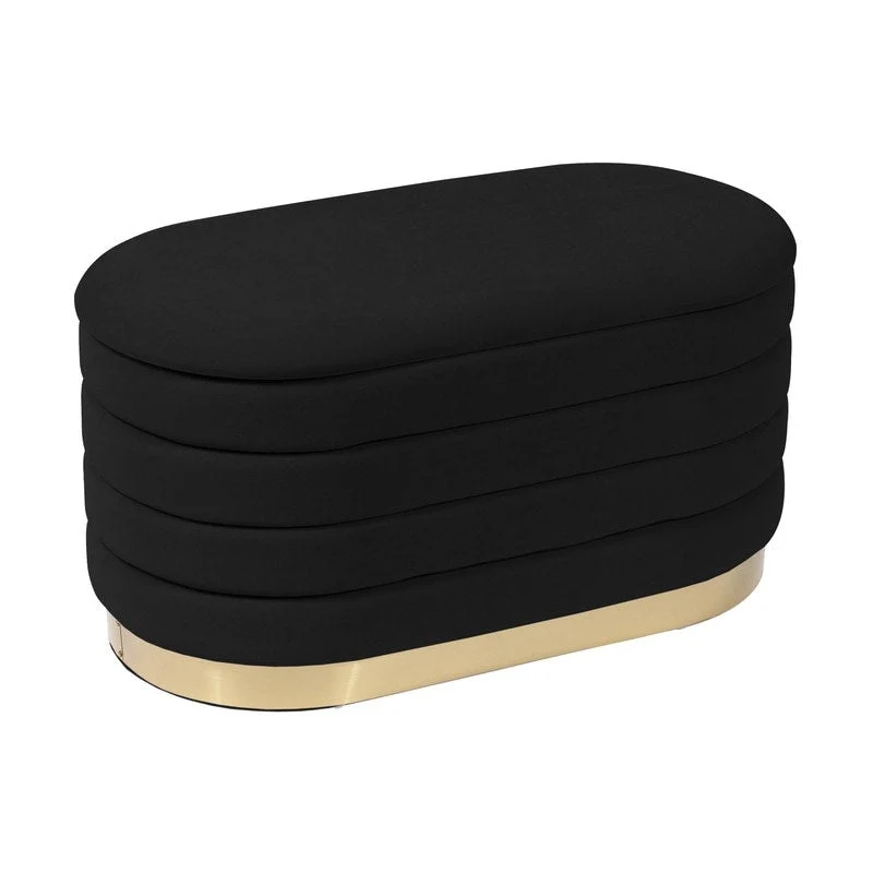 Black / Cream / Blush Velvet Storage Bench – Channel Tufted, Gold Base, 1-Person Seat