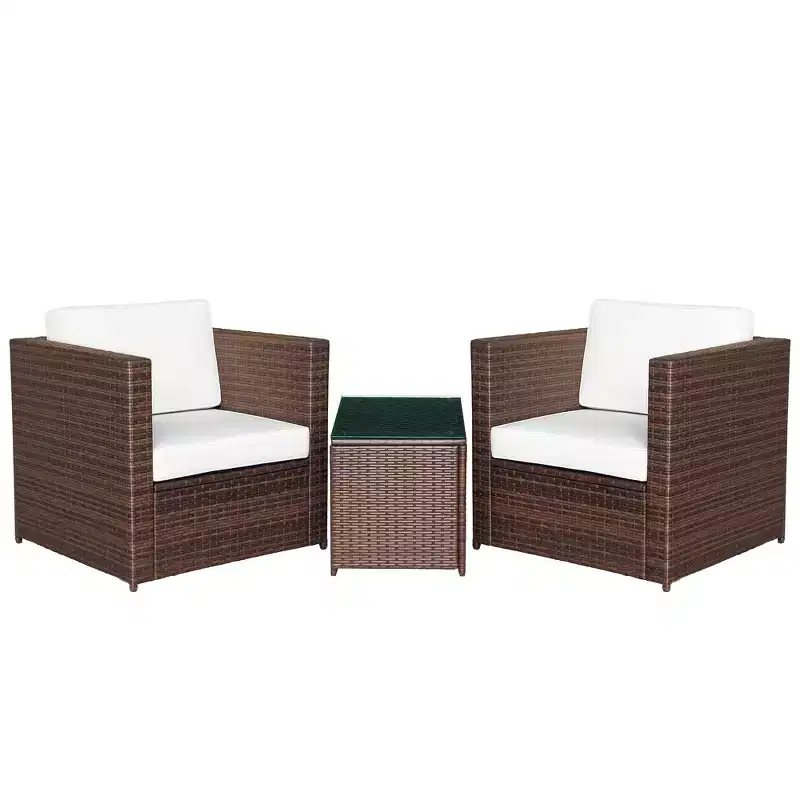 Wicker Bistro Patio Set, 2 Porch Chairs & Glass Table