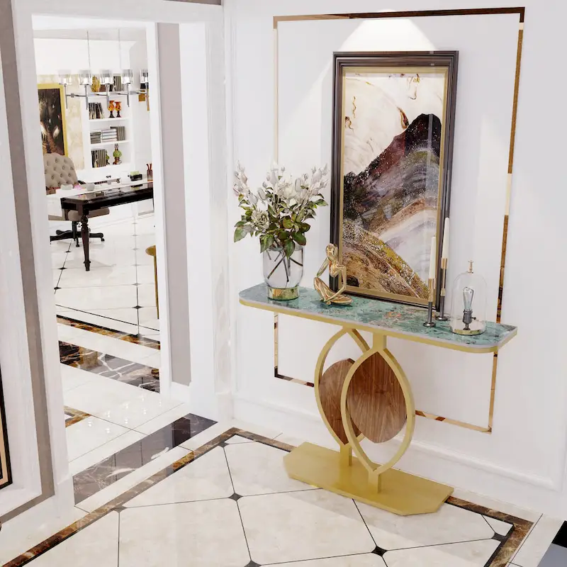 48  Modern Console Marble Table with Gold Base Entryway Living Room - 48 x12 x31