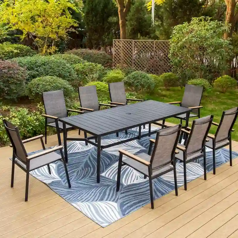 MAISON ARTS 9 Piece Patio Dining Set with 8 Stackable Textilene Chairs and 1 Metal Table