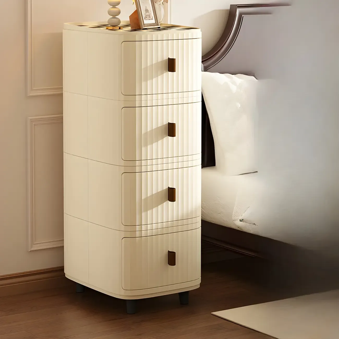 Modern Black And White Grid Top Nightstands with Drawers