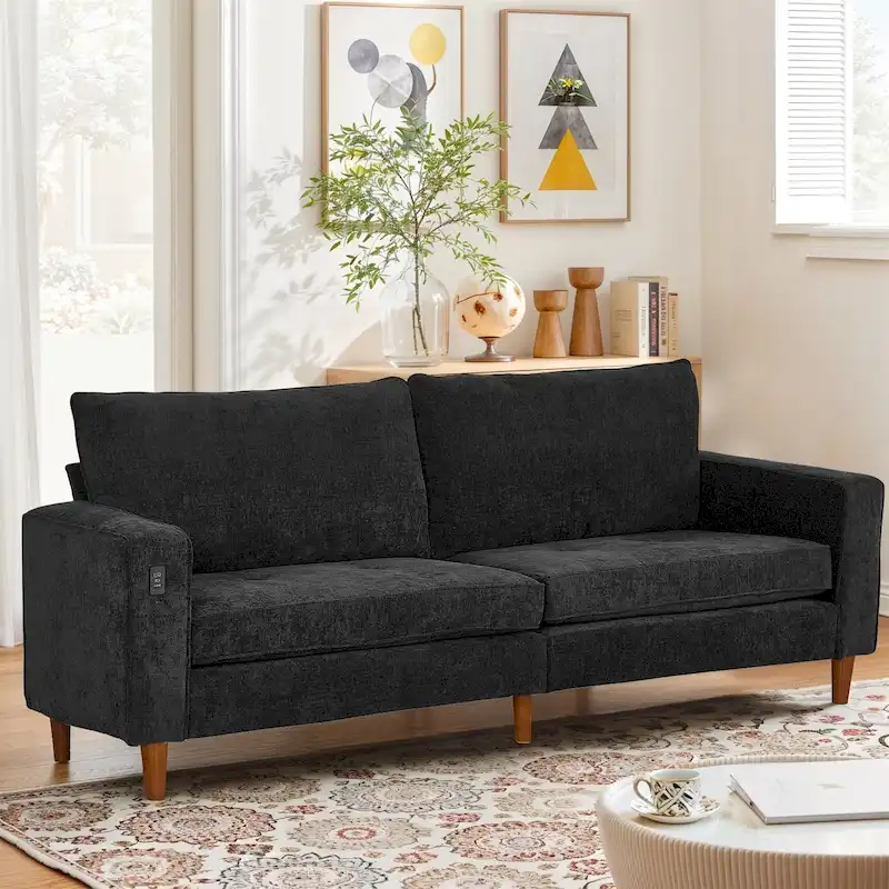 82.6 Inch Modern Living Room Chenille Recliner Sofa, loveseat Sofa,Removable Sofa Cover with USB, Easy to Instal