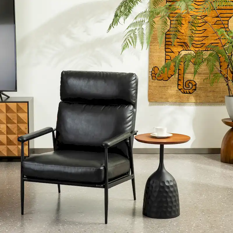 Glitzhome 33.75W Mid-Century Modern Leatherette Armchair With High Back and Padded Arms - 33.75 W x 39.5 H x 28 D
