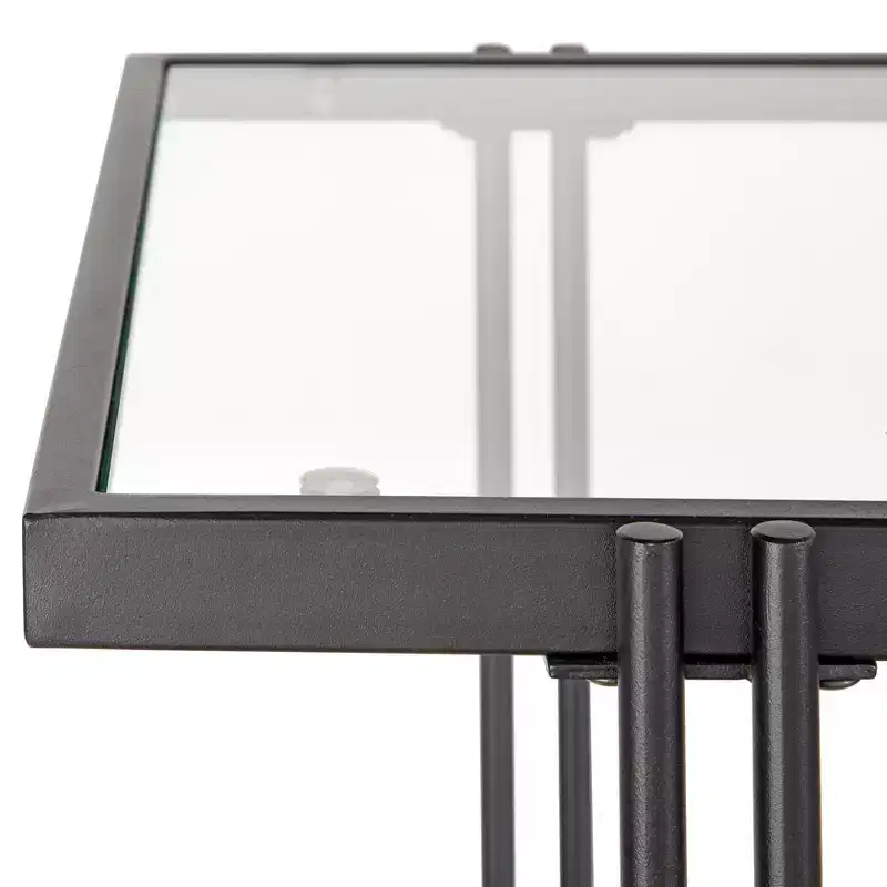 Lifestorey Folio Metal and Glass Coffee Table Black: Urban Style, 2-Tier, Tempered Shelf, Powder-Coated Finish