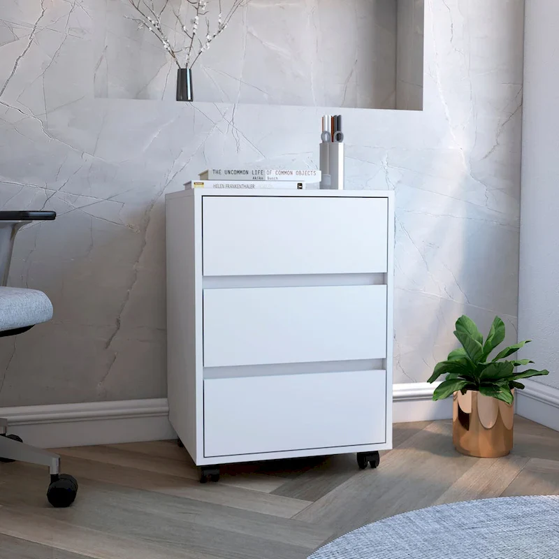 3-Drawer Mobile File Cabinet with Locking Wheels, White