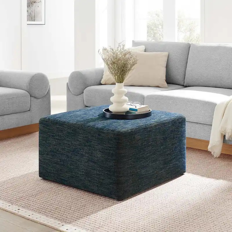 Callum 17/28 Square Woven Heathered Fabric Upholstered Ottoman