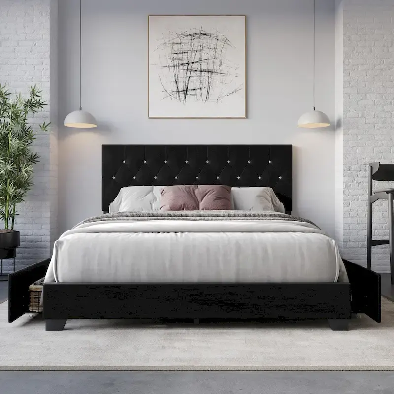 Tufted Upholstered Storage Platform Bed