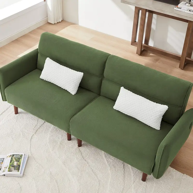 Convertible Futon Sofa Bed with Wooden Legs and 2 Pillows
