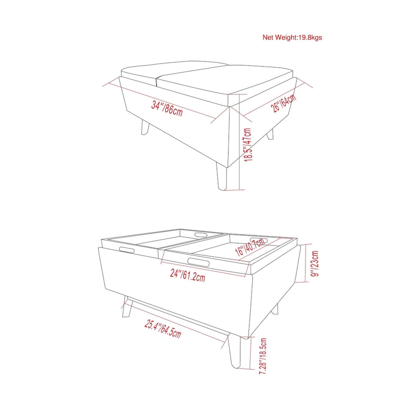 WYNDENHALL Ethan 34 inch Wide Mid Century Modern Rectangle Table Ottoman