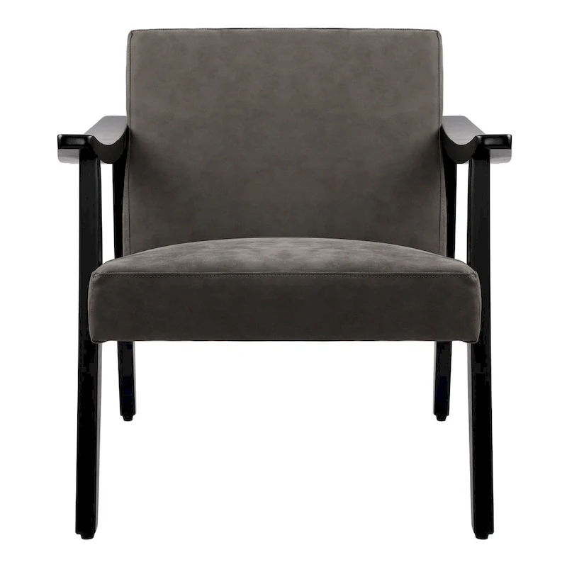 Faux Leather Accent Chair Solid Wood Armchair in Black Finish