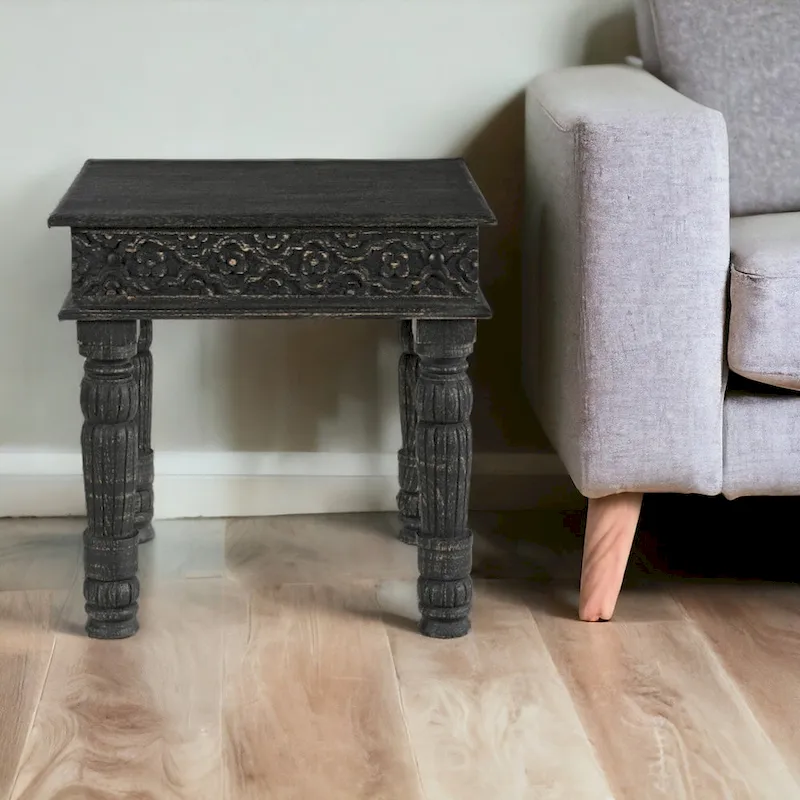 HomeRoots 24  Black Distressed Solid Wood End Table - 24