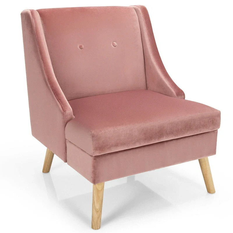 Swoop Arm Accent Chair with Velvet Upholstery and Rubber Wood Legs