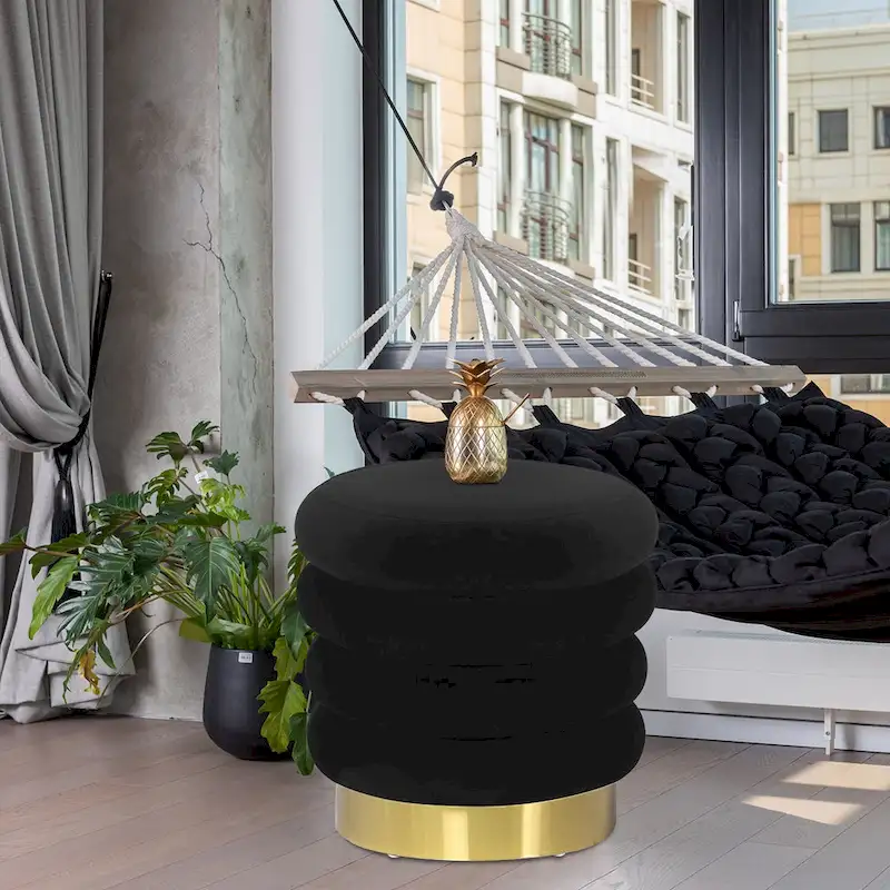 Adeco Round Velvet Ottoman Upholstered Foot Stool