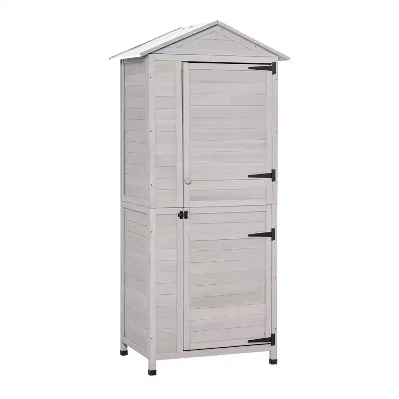 WELLFOR 155 gal 3 Shelf Wood Tool Organizer Deck Box Light Gray