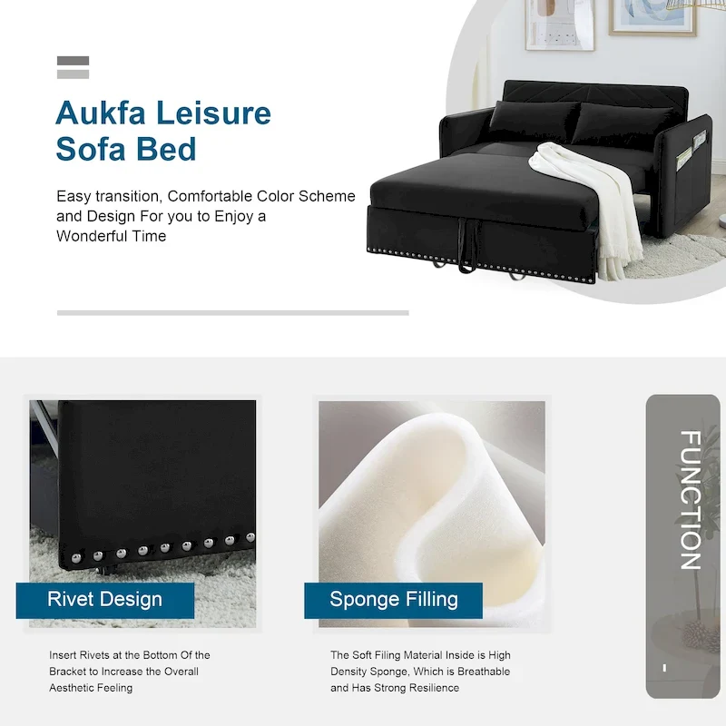 Aukfa 3 in 1 Convertible Sofa Bed Velvet Loveseat Sleeper