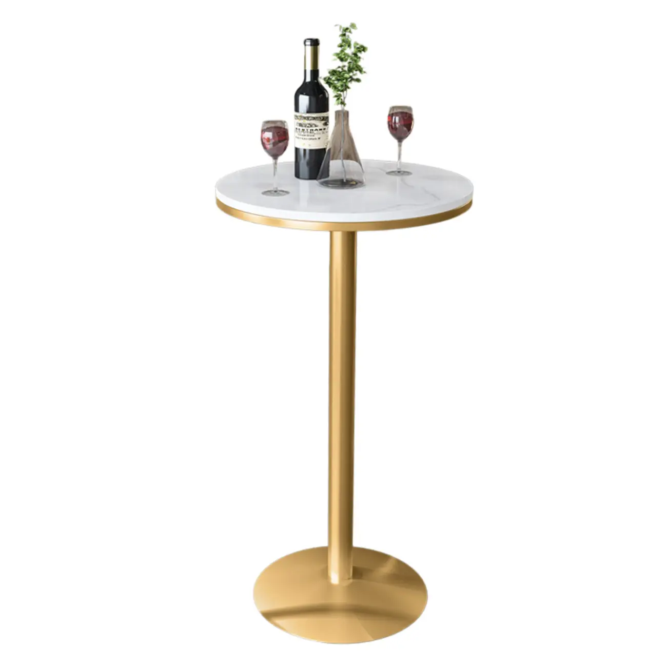 Small Round Golden Base Bar Table Stone Top 2 Seat