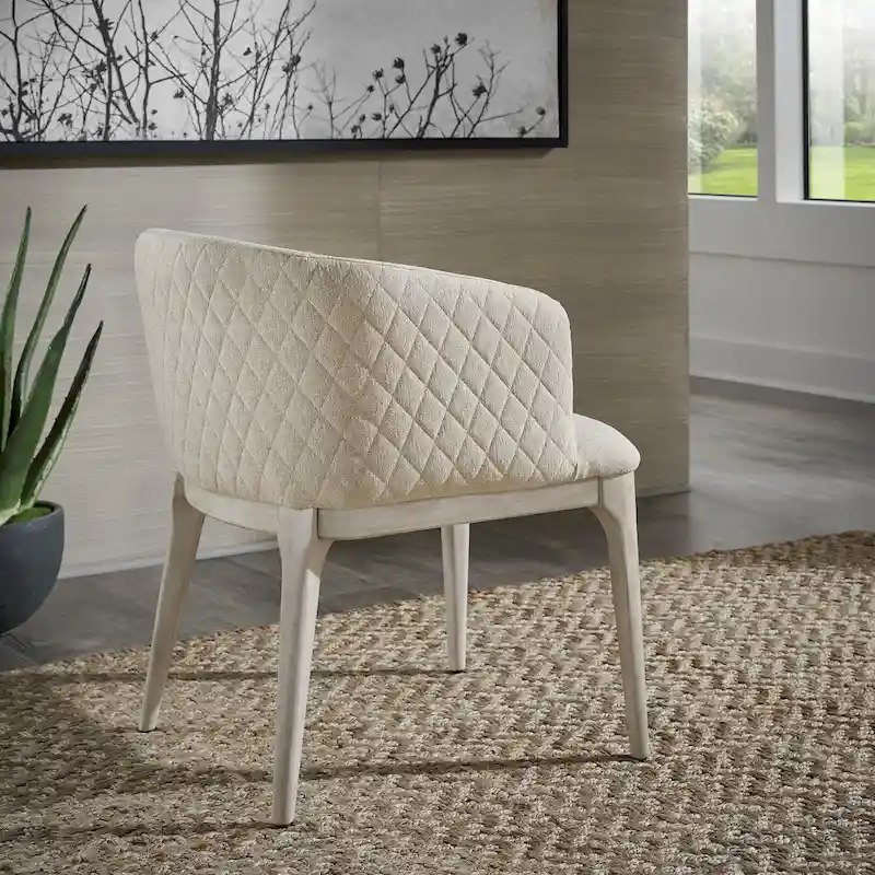 Upholstered Dining Chair with Diamond Pattern Back – Beige, Single