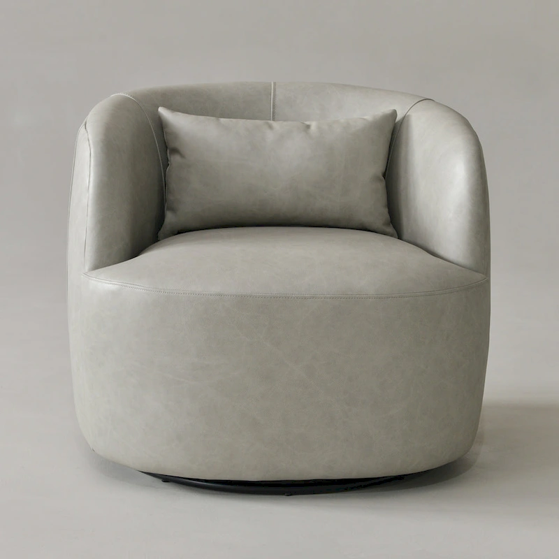 KINWELL Modern Top Grain Genuine Leather Swivel Armchair with Pillow