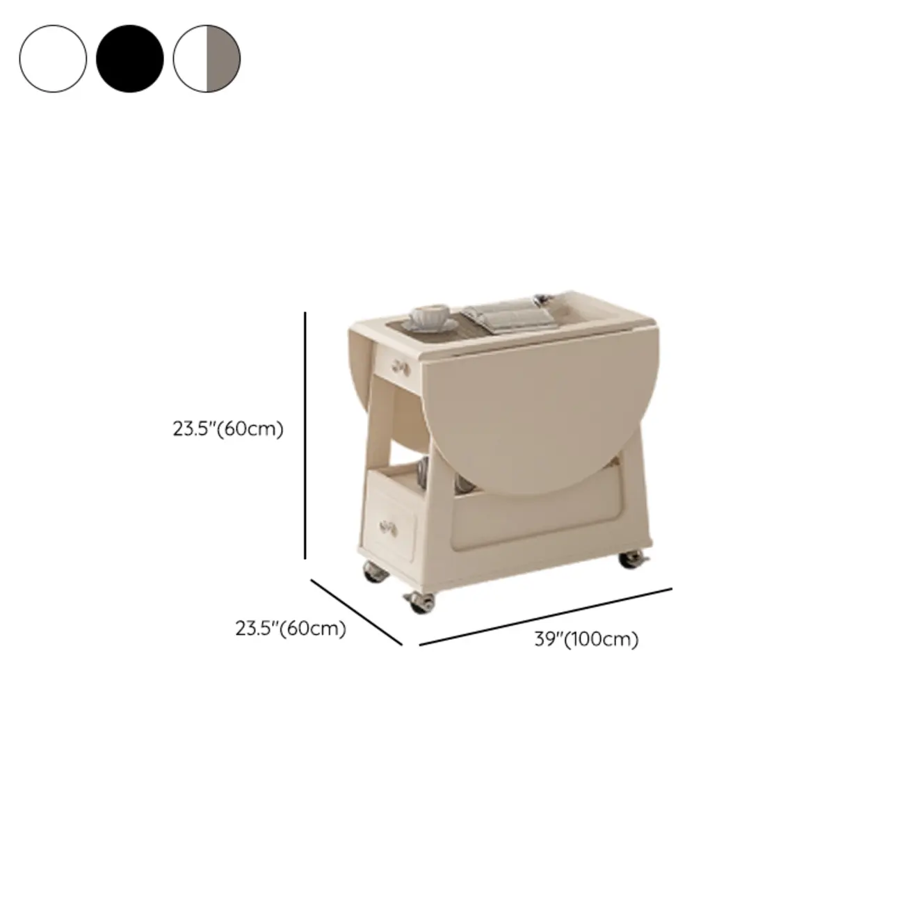 Foldable Wood White Modern Wheeled Small Side Table